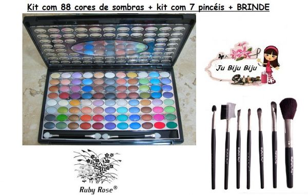 Kit com 88 cores de sombras+kit com 7 pincéis+BRINDE